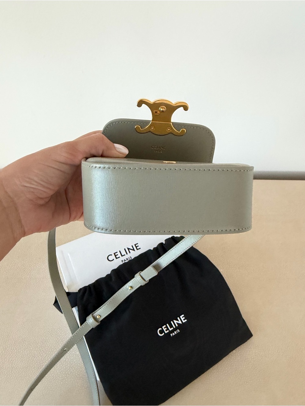 Celine mini Crossbody Bag in Sage Green with Gold Hardware - Picture 5 of 7